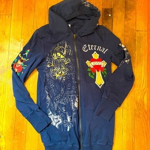Don Ed Hardy by Christian Audigier Black Eternal Love Hoodie Size M